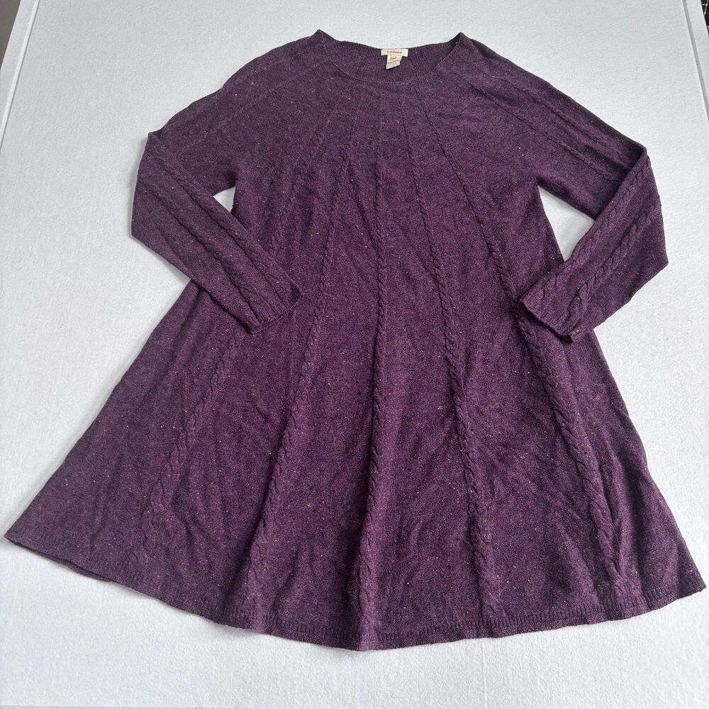 Sundance Merino Wool Cable Knit Sweater Dress Women's XL Purple Long Sleeve